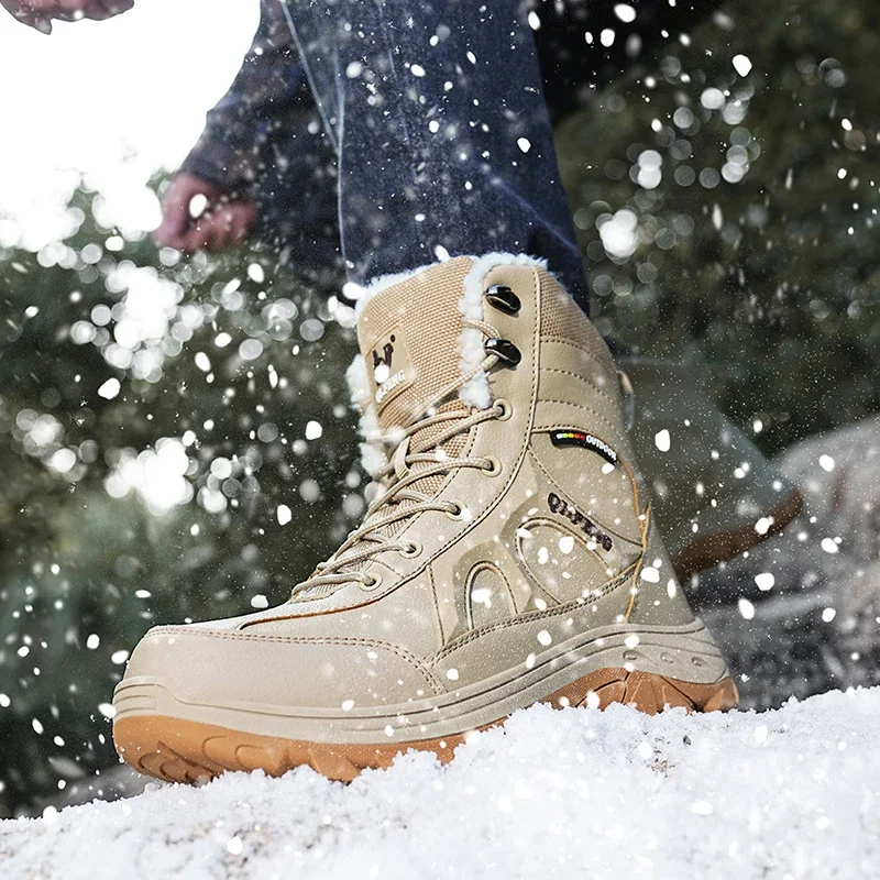 Botas cálidas de felpa para hombre, botines de nieve de alta calidad, impermeables, para senderismo, zapatillas de deporte al aire libre, trabajo, a la moda, novedad de invierno