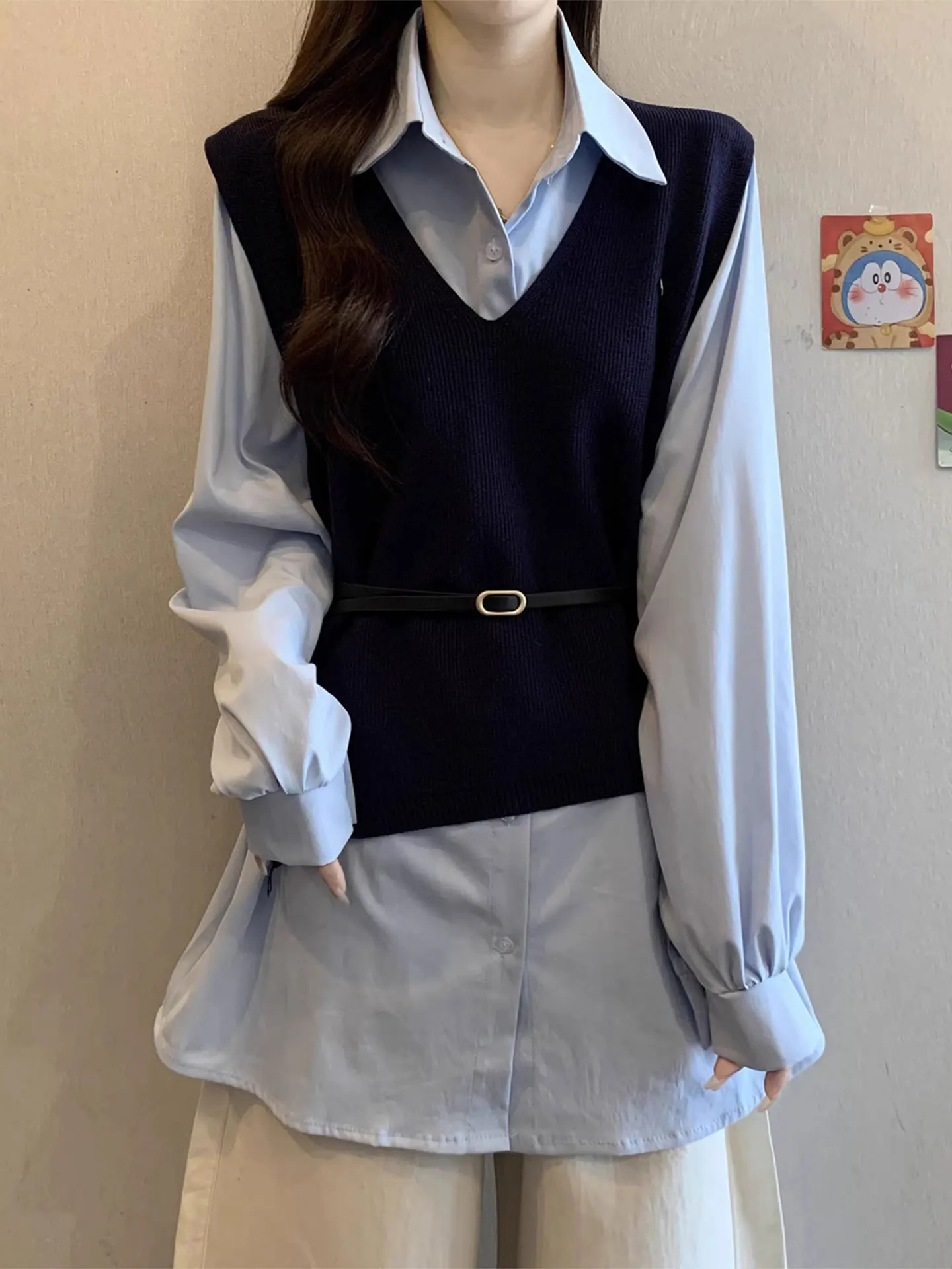 

Комплект из трикотажного жилета и юбки-миди с эффектом утяжки талии для полных женщин, весенний повседневный костюм из двух предметов