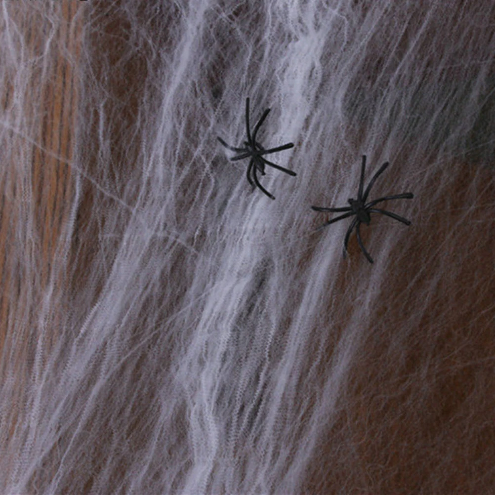 

100 г хлопковая паутина, 4 паука, декор для Хэллоуина, дом с привидениями, товары для вечеринок, растягивающиеся многоразовые паутины для настольного стула