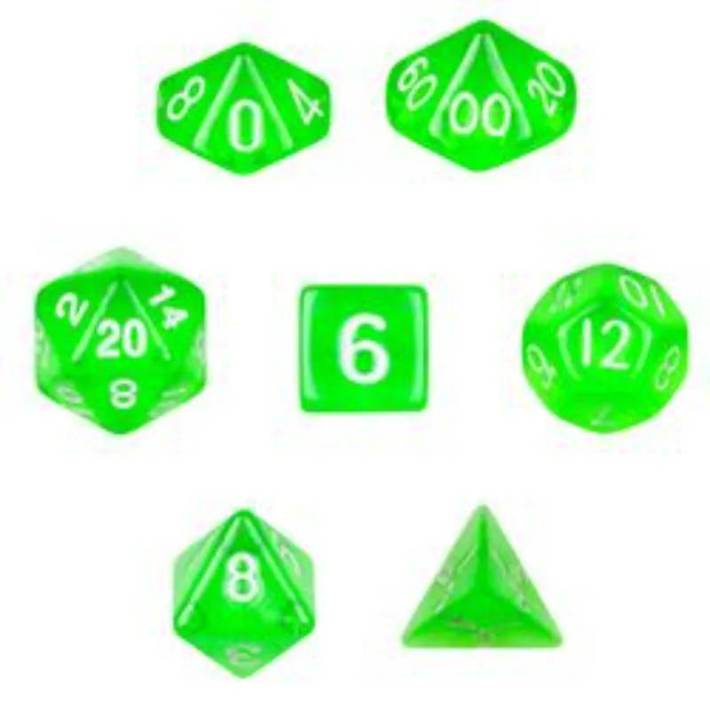 

Translucent Green 7 Die Polyhedral Dice Set Velvet Pouch Included RPG Tabletop Game Dice Non Toxic Resin Board Game Supplies