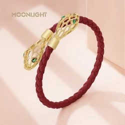Personality Hollow out Snake Head Green Eyes Bracelets for Women Trendy Genuine Braided Leather Bracelet Fashion Jewelry Gift