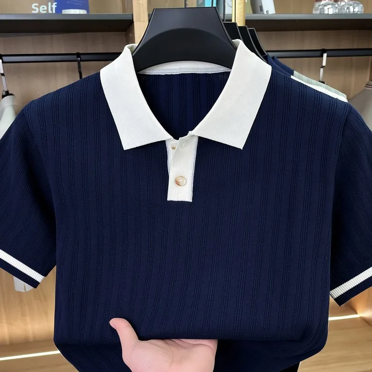 Men's Business Style Standard Linen Short Sleeve  Shirt Vertical Stripes  Collar Summer Cool Feeling Casual Wear