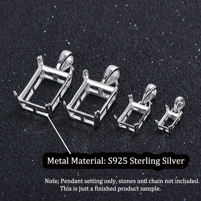 4*6-13x18mm Square Pendant Base, Simple 8-Claw Pendant Setting, S925 Silver, DIY Jewelry Findings