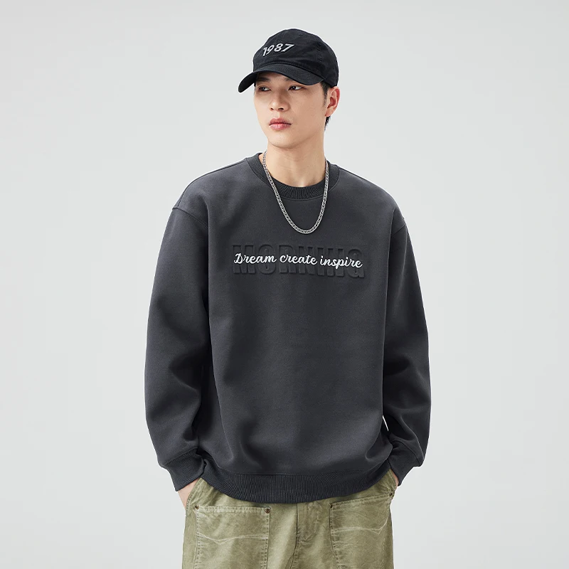 Japanese-Style Retro Steel Printing Letter Printing Design round Neck Sweater Men's Loose All-Match Casual 2024 New clothes