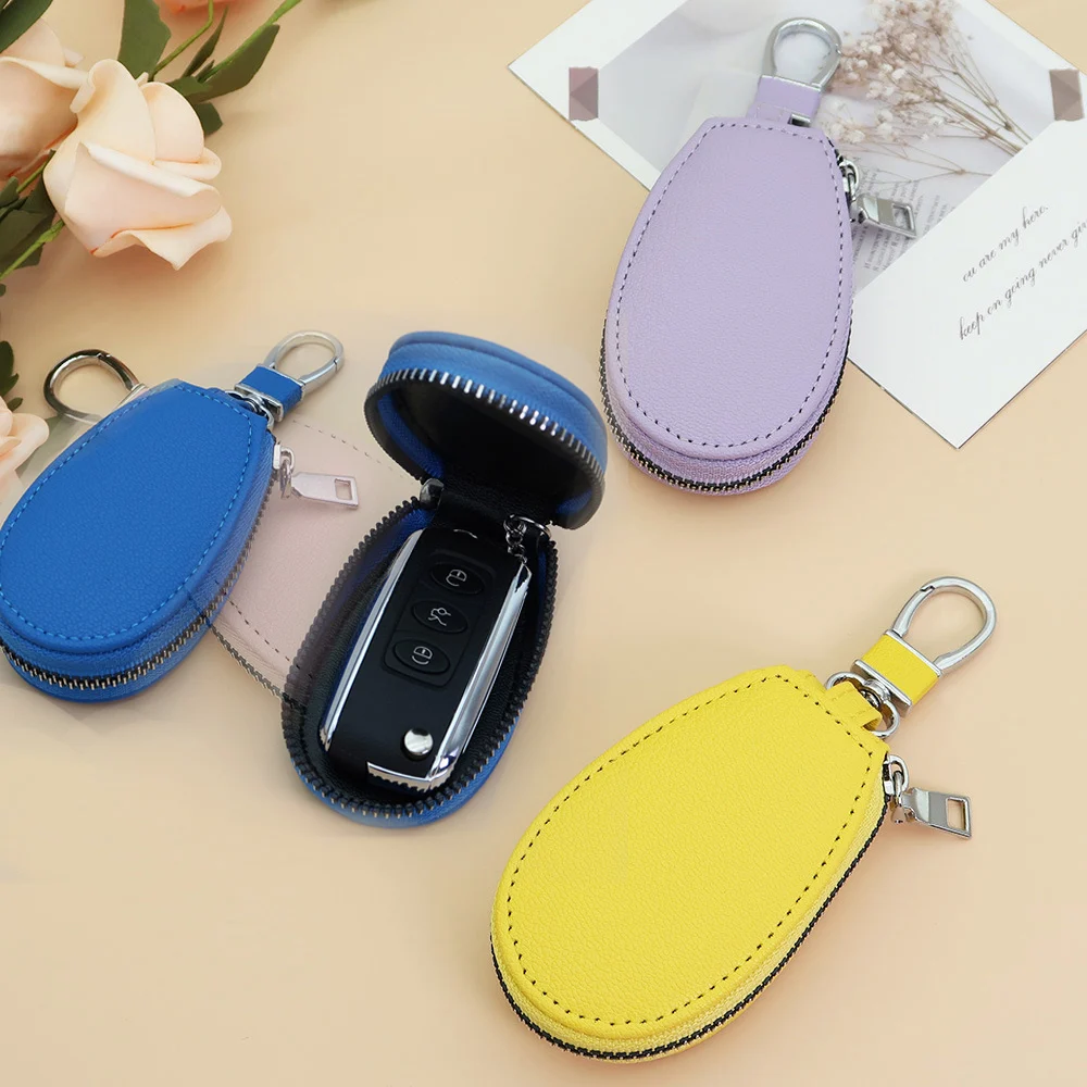 Candy Color Leather Car Key Bags for Men Women Keychain Holder Organizer Wallet Zipper Hook Key Pouch Coin Purse Key Holder Case