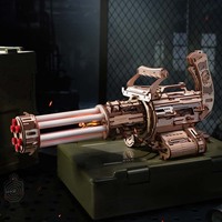 Robotime Rokr Rotating-Barrel Machine Gun Toy 3D Wooden Model Kits with Rubber Bands Build Mechanical Building for Adults
