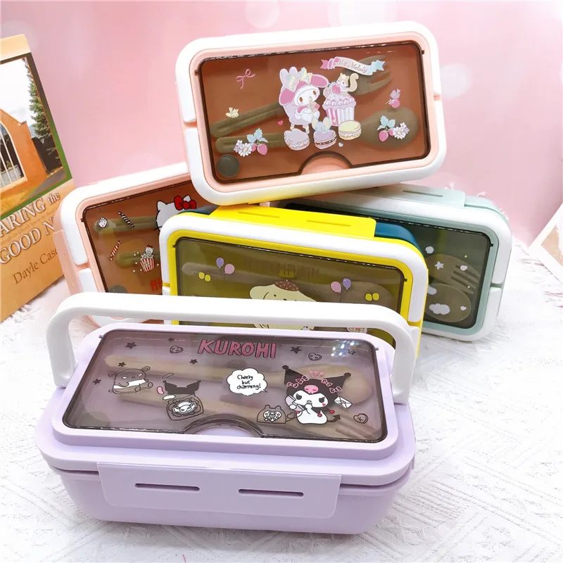 Sanrio Kuromi Lunch Box Kawaii Cinnamoroll Girl Cartoon Outdoor Portable 1000ML Portable Fresh Commuting Hello Kitty Lunch Boxs