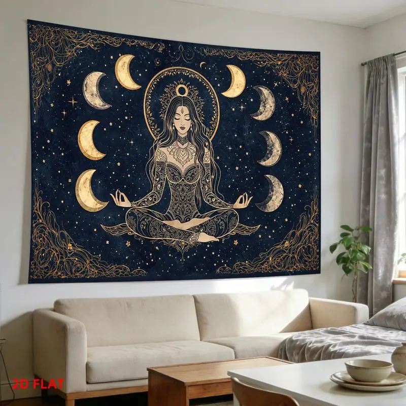 VIKAMA Moon Phase Meditation Goddess Tapestry Bohemian Feminine Celestial Wall Hanging Home Decor Backdrop