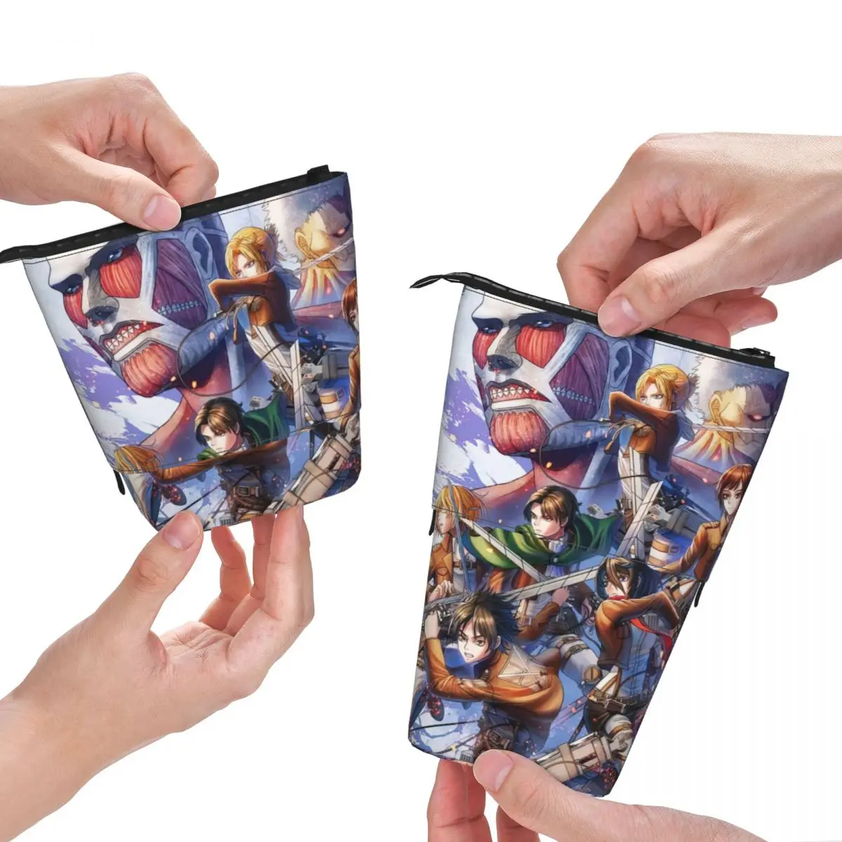 Attack On Titan Pen Box Student School Zipper Pen Bag Child Stationery Bag Pencase Vertical Retractable Pencil Case