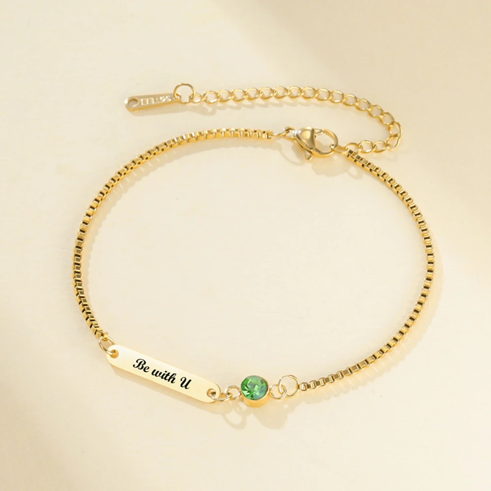 Personalisiertes Armband mit Gravur: Geburtsstein, Name, Initialen, Datum - Edelstahl-Schmuck, Muttertagsgeschenk für Ehefrau