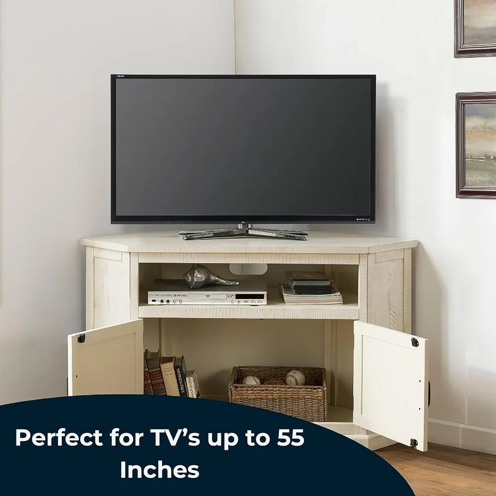 Rustic Corner TV Stand All Antique White