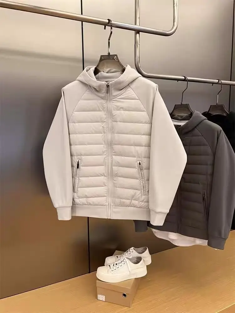 Winter New Men's Lightweight Casual Hooded Jacket Versatile Splicing Couple's Windproof and Cold Proof Cotton Jacket