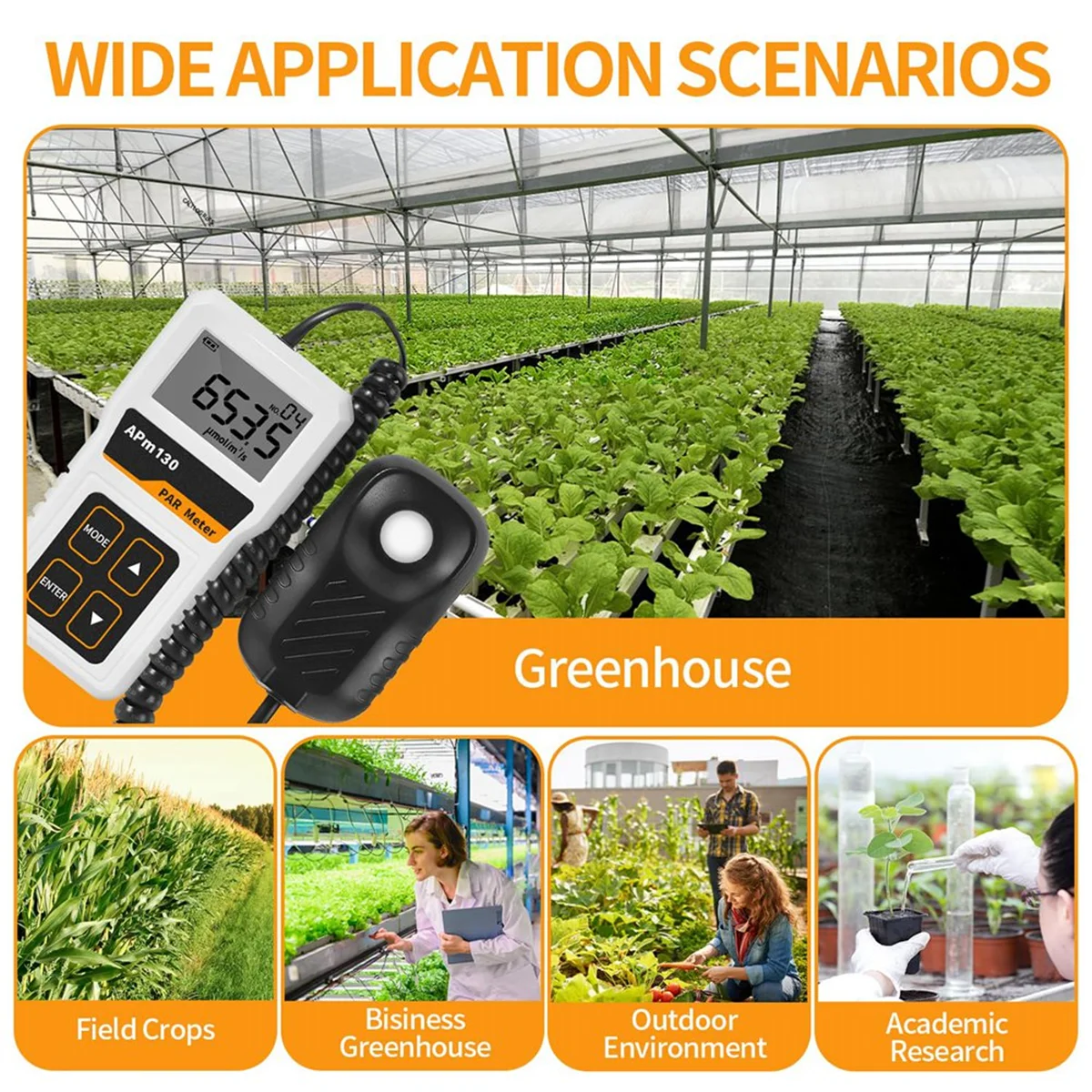 AB01 APM130 PAR-метр Квантовый высокоточный тестер интенсивности света PPFD-метр с диапазоном 400-700 нм для растений в теплице