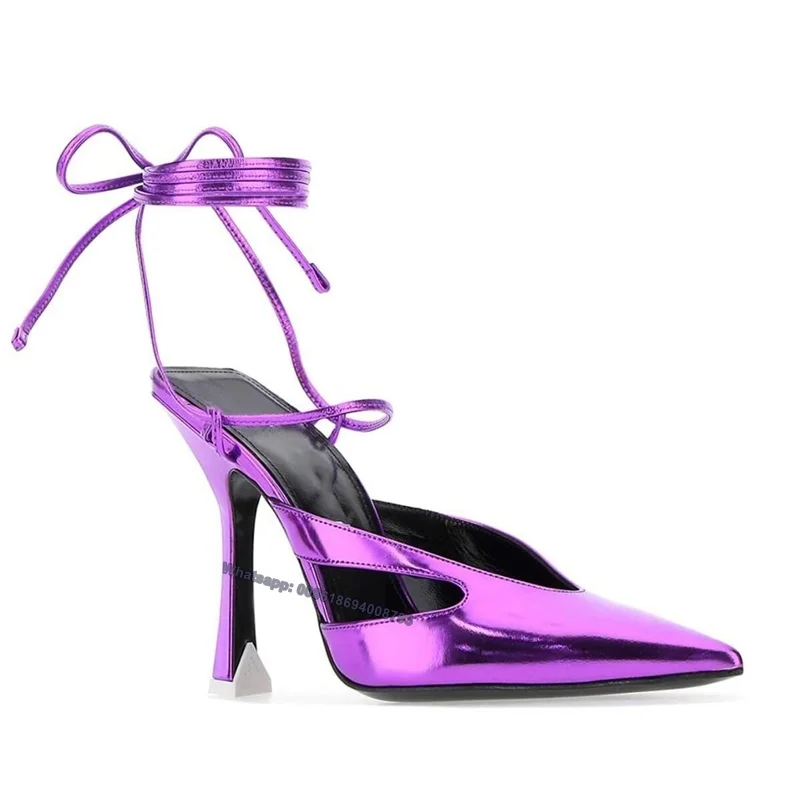 

Abesire Bright Color High Heel Sandals Pointy Toe Shoes Stilettos High Heel Pumps Wedding Pumps Cut Heel Lace Up Purple Sandals