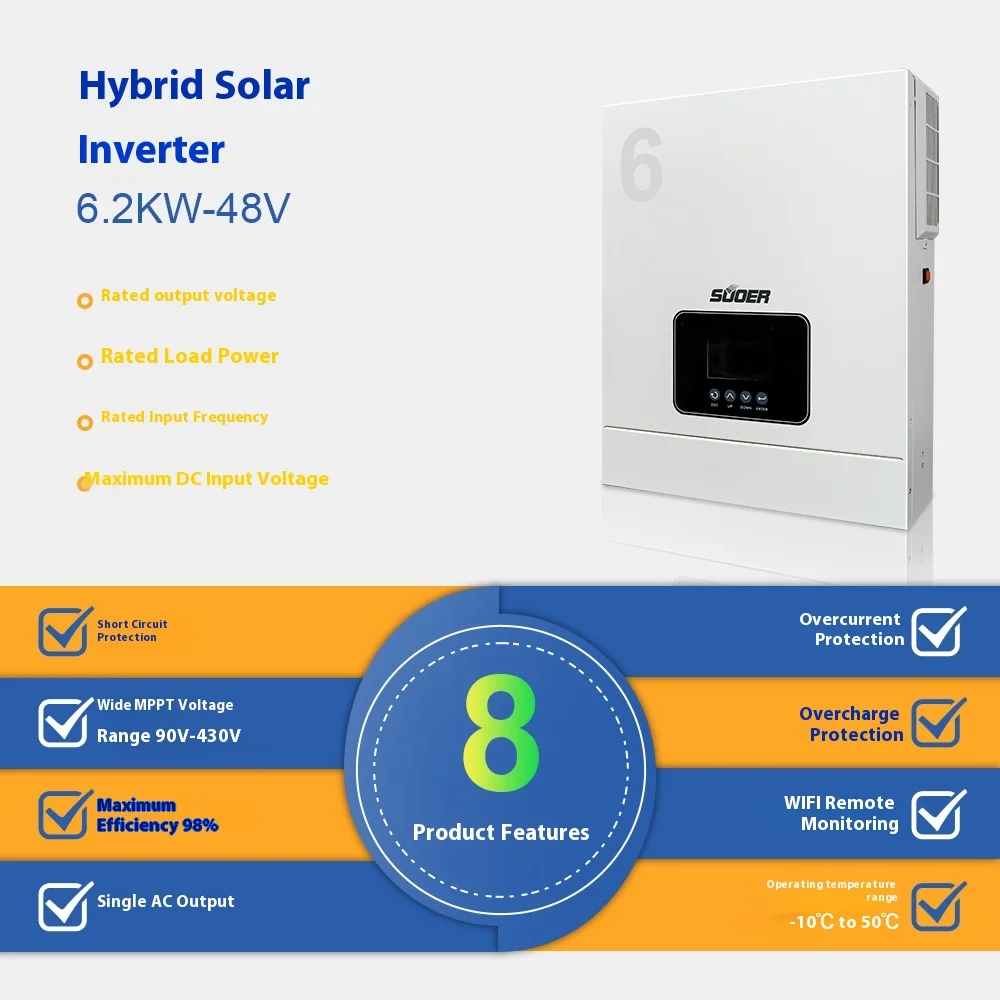 

6.2KW Photovoltaic Inverter Solar All-in-one Machine Pure Sine Wave High Efficiency, Energy Saving, Stability And Durability