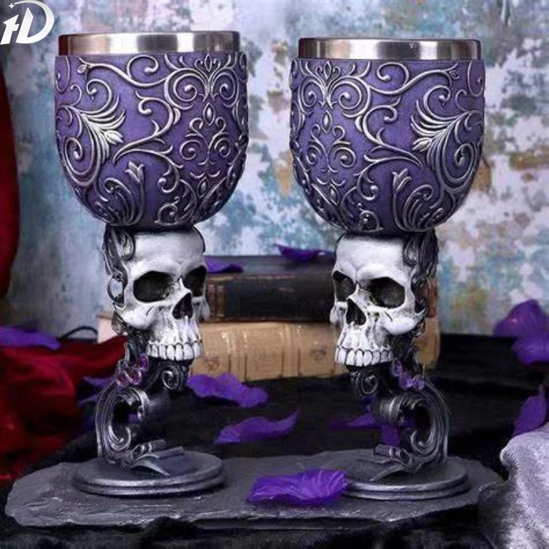 Personalized Stainless Steel Goblet, Western Dragon Goblet, Red Wine Cup, 3D Wolf Head Goblet, Skull Cup, New, 2Pcs