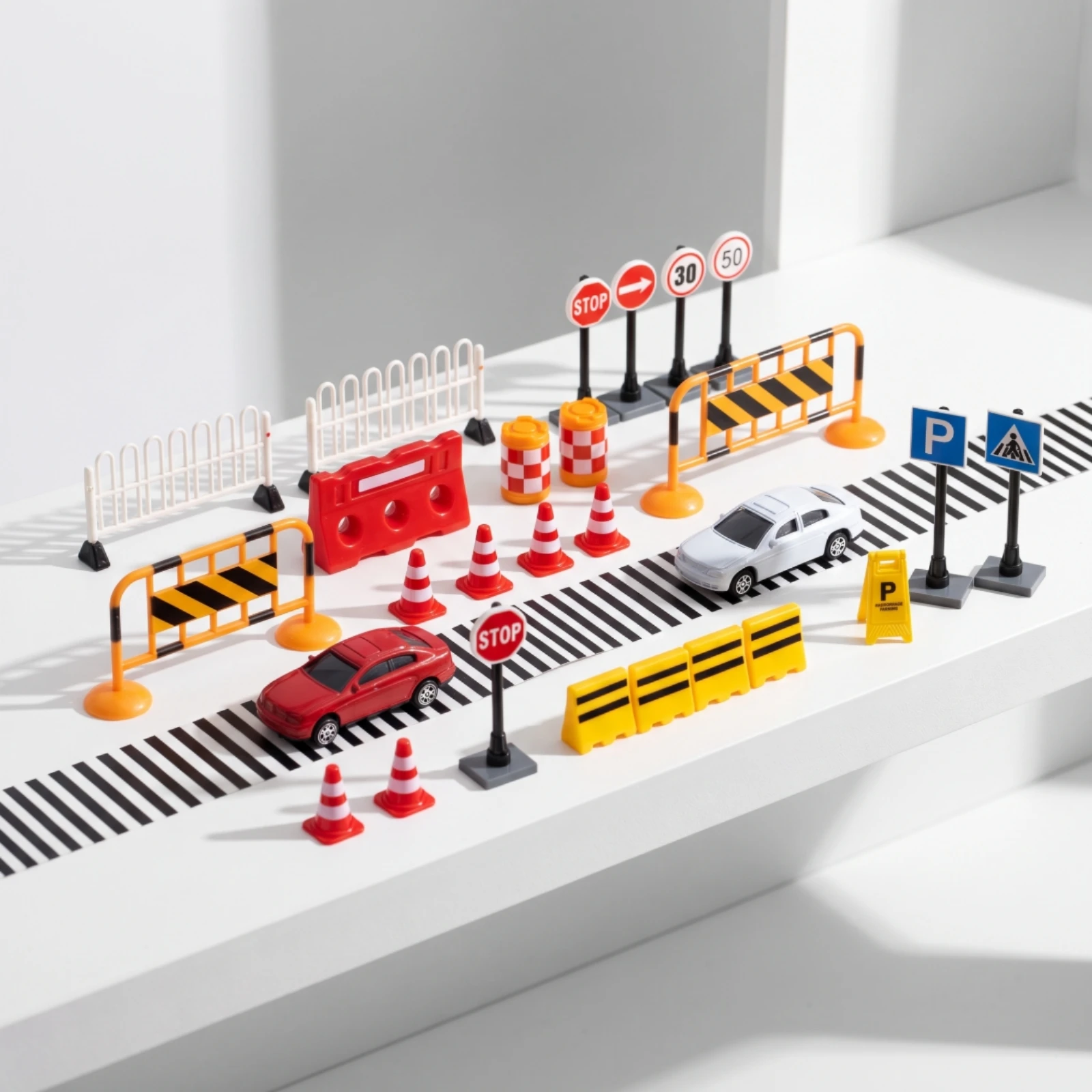 Miniature Traffic Scene Kit Tabletop Dollhouse Road Construction Set Dollhouse Traffic Cone Tiny Mini Construction Cone Small