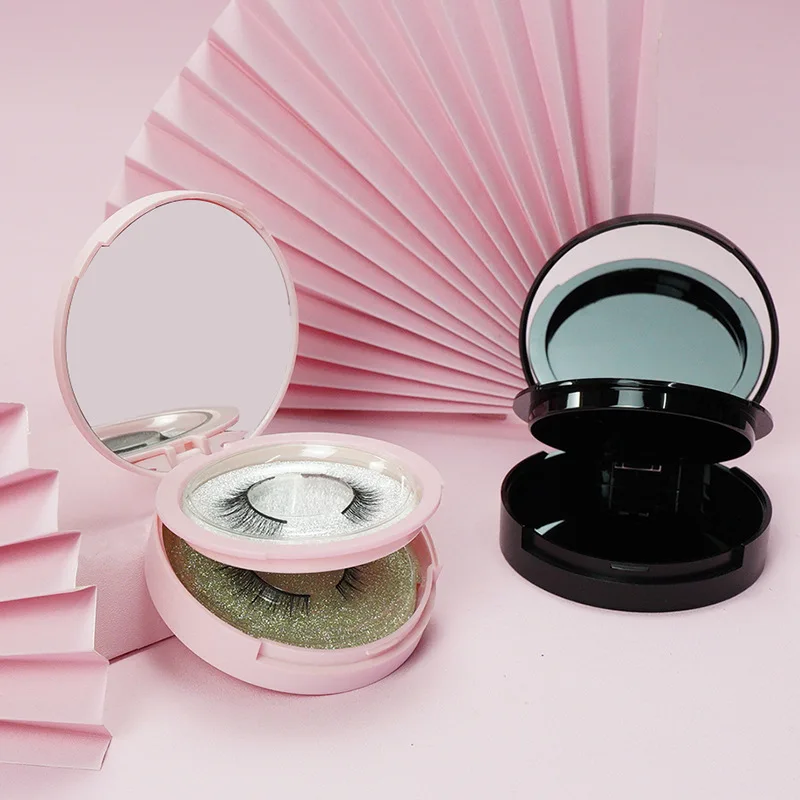 Eyelash Storage Box 2 Layers Circle Eyelash Box with Mirror Empty Travel Eyelash Storage Case Organizers with Lash Holder