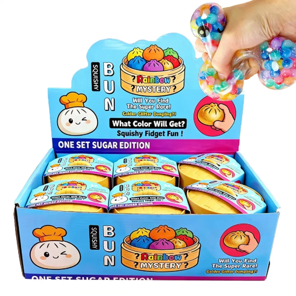 Regenbogen-Dumpling Squishy mit Perlen Sensorisches Quetschspielzeug zur Stresslinderung mit Bambus-Dampfgarer Lustiges Geschenk