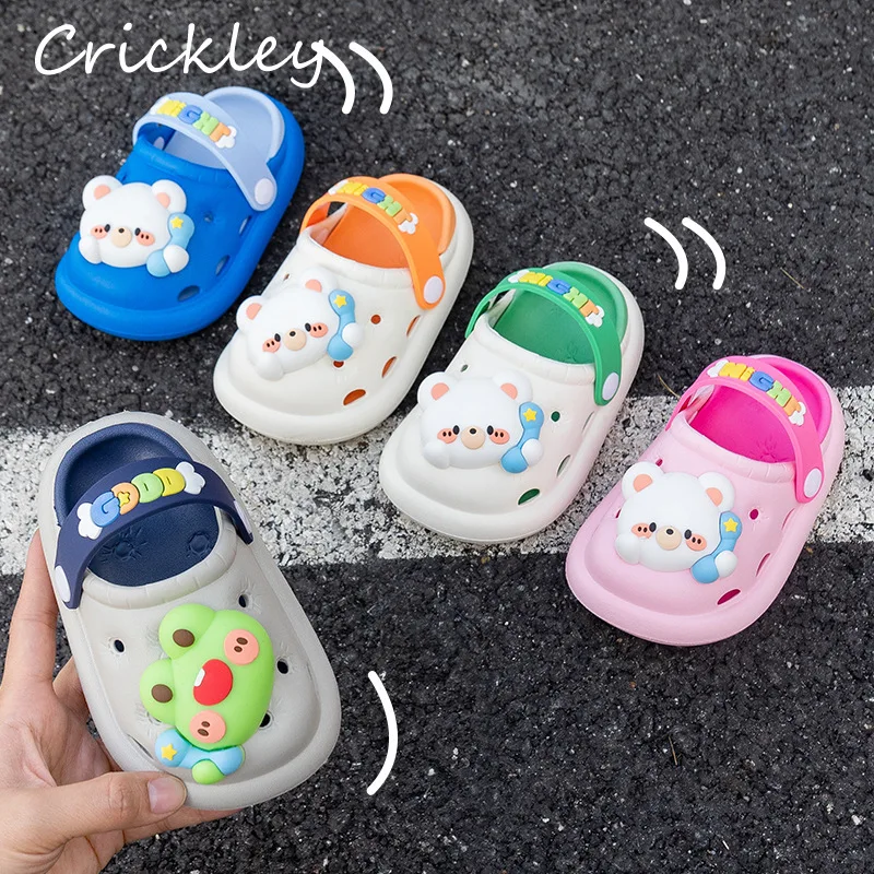 

Cartoon Frog Bear Girls Boy's Clogs Shoes Summer EVA Outdoor Slippers For Toddler Children Soft Bottom Kids Beach Slippers