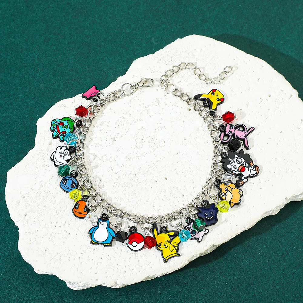 Lindo juguete de Pokémon con dije de Pikachu, regalo de anime Kawaii para mujeres y niñas, regalo de pulsera de amistad de personaje de dibujos animados