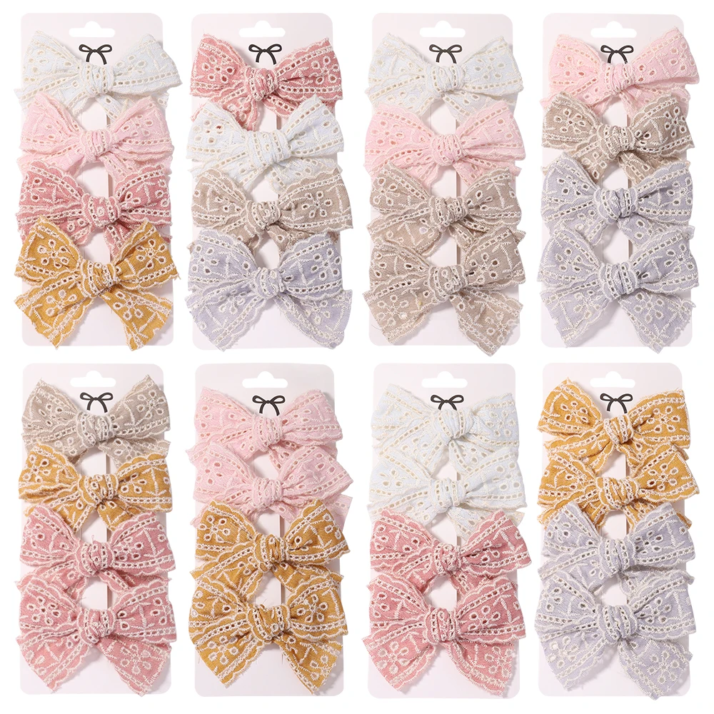 4Pcs/Set Cotton Solid Color Hollow Lace Bows Hair Clip for Kids Girls Bowknot Barrettes Hair Pins Baby Headwear Hair Accessories