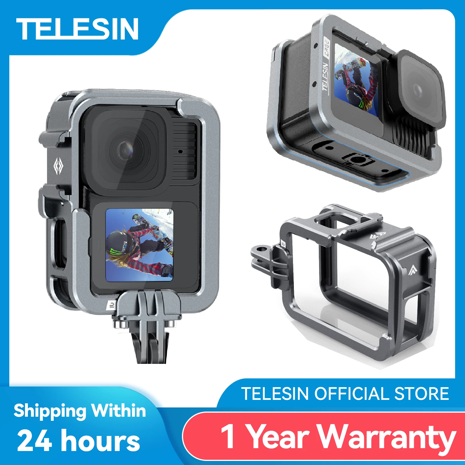 TELESIN Aluminium Alloy Frame Case For Gopro Hero 9 10 11 12 13 Vertical shot Low Weight Protective shell For Gopro Hero