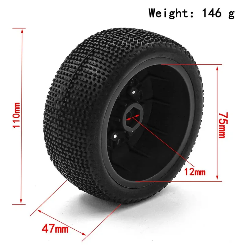 RC Car 110mm Tire and Wheel Rim for 1/10 RC Short Course Truck Traxxas Slash Redcat Blackout Axial SCX10 Tamiya CC01 D90 HSP HPI