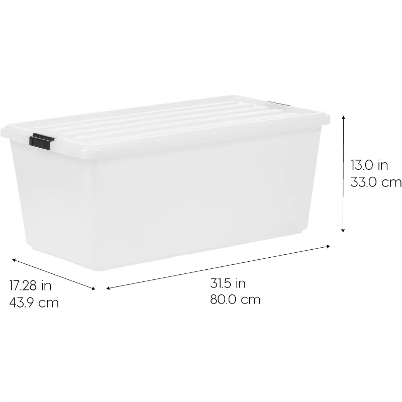 

USA 91 Qt Stackable Plastic Storage Bins with Lids, 4 Pack - BPA-Free, Discreet Organizing Solution, Latches