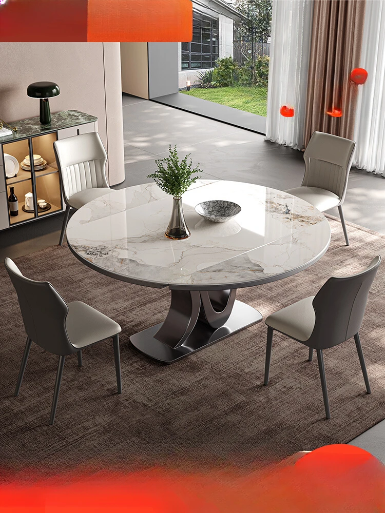 NEW Rock board dining table with retractable and foldable square and circular dual-purpose electromagnetic stove, designer's sma