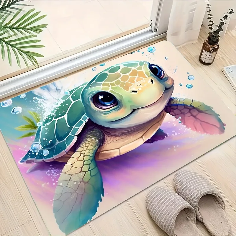 1pc Cute Turtle Floor Mat Ocean Bathroom Water Absorbing Anti-skid Children\'s Bath Rugs Floor Toilet Bath Linen Bathroom Decor