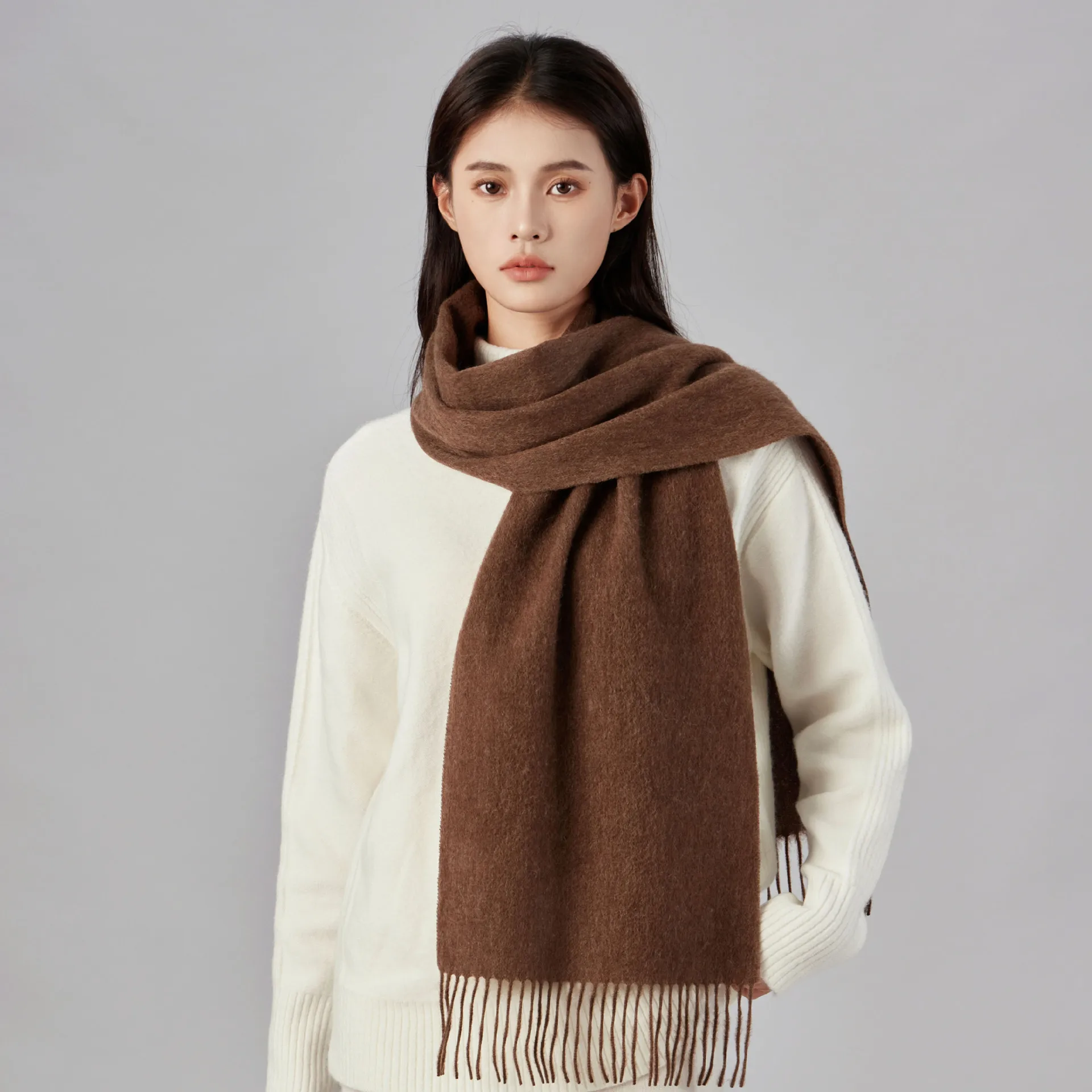 Pure Color 100% Extra Large Shawl Wool Scarf Winter Women's Fashion Autumn High-end Feel Warm New Year Scarf Men