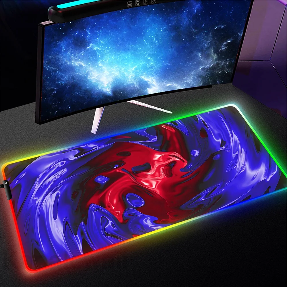 

RGB игровой коврик для мыши, коврик для компьютерной мыши Strata, жидкий дизайн, нескользящий ковер из натурального каучука, красочный настольный светильник, коврик для мыши