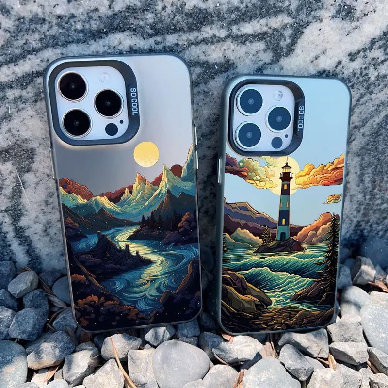 Sunrise Scenery Phone Case For iPhone 16 15 14 Plus Pro Max 13 12 11 Pro Max Mini Gorgeous Mountain River Shockproof Laser Cover