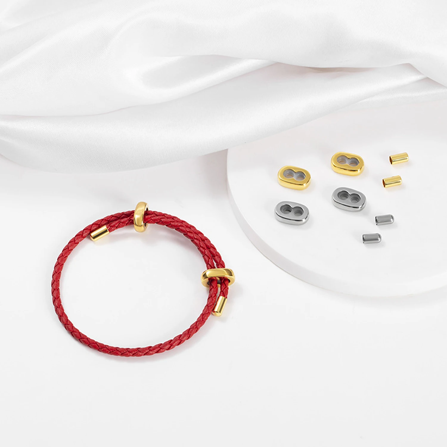 2sets Stainless Steel 8-shaped Leather Rope Bracelet With Adjustable Two-way Buckle Connector for DIY Jewelry Making