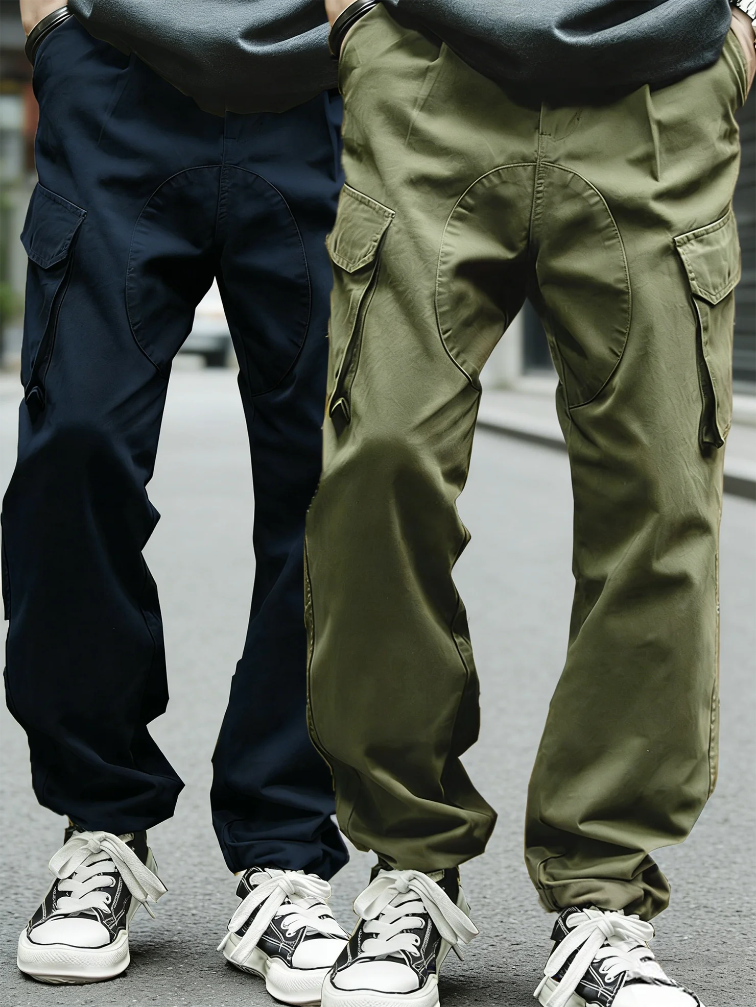 

2pcs Men's Vintage British Royal Navy Cargo Pants 100% Cotton All-Season Big Pocket Tapered Chino Trousers Amekaji Casual Pants