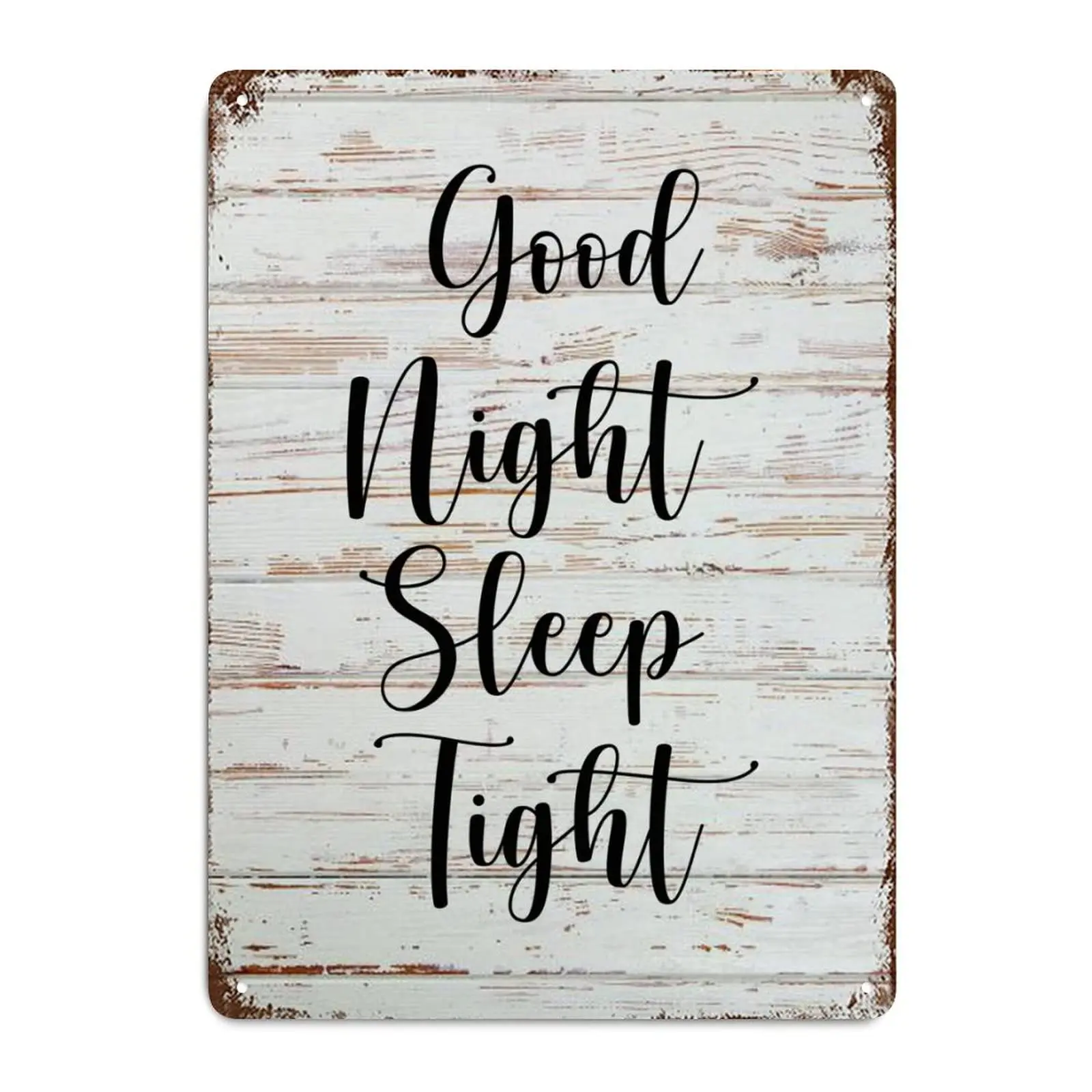 Family Quote Vintage Metal Sign Wall Art Decor Good Night Sleep Tight Wood Grain Life Positive Distressed Stylish Tin Signs Deco