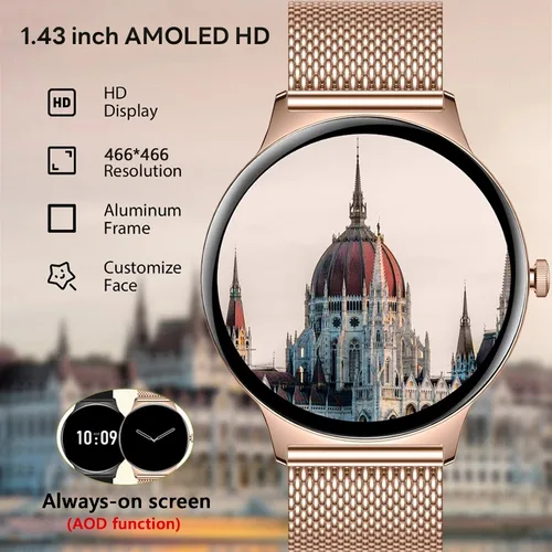 Imagen 2 del producto Para Huawei nuevo reloj inteligente AMOLED ultradelgado pantalla de mujer siempre muestra el tiempo frecuencia cardíaca BT llamadas reloj inteligente de moda de alta gama