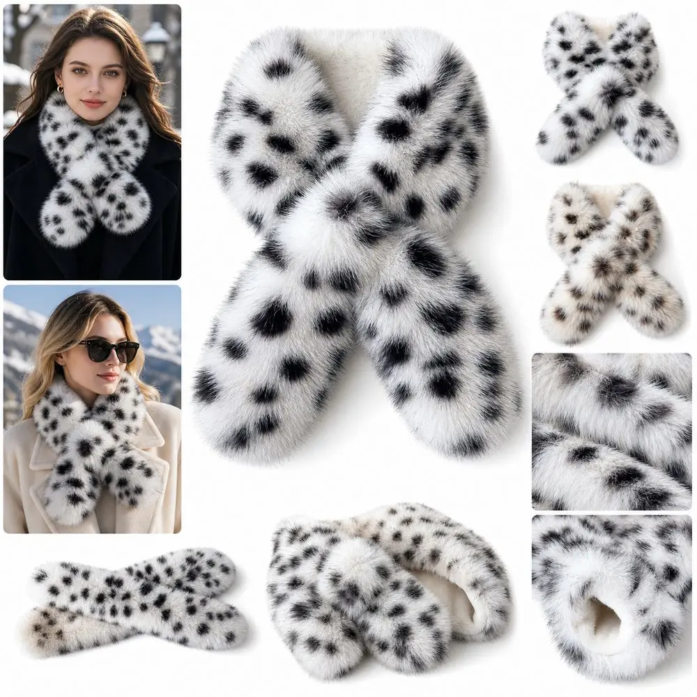 Gifts Leopard Print Neck Scarf Thickened Crossover Pull Through Scarf Soft and Fluffy Faux Fur Winter Neck Warmer Daily Outfits