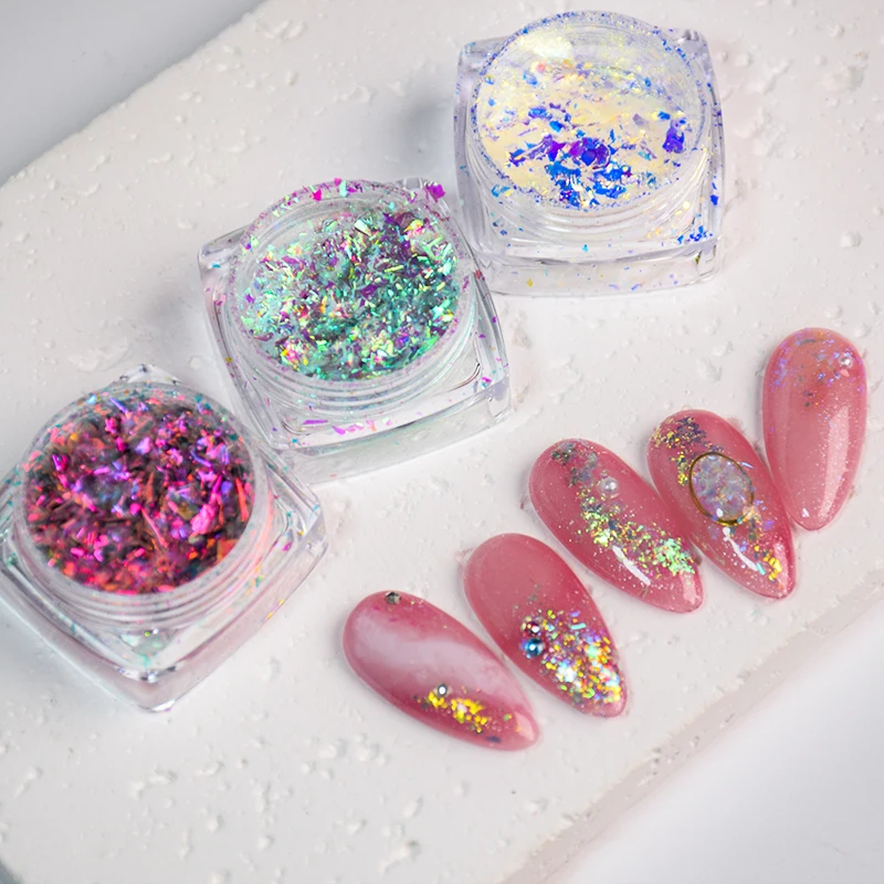 Colorful Nail Powder 0.3g/Box Flake Nail Art Sequins Glitter Shiny Nail Decoration Sparkling Brocade Powder for Manicure Pigment