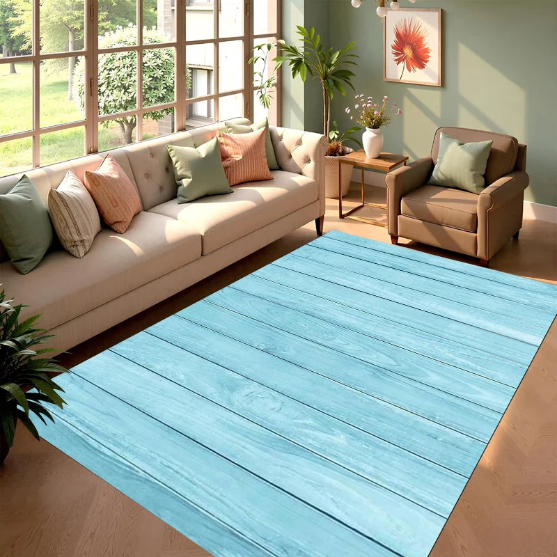 Turquoise Wood Plank Area Rug Non-Slip Washable Carpet for Living Room, Kitchen Durable Floor Mat Home Rugs for Bedroom Alfombra