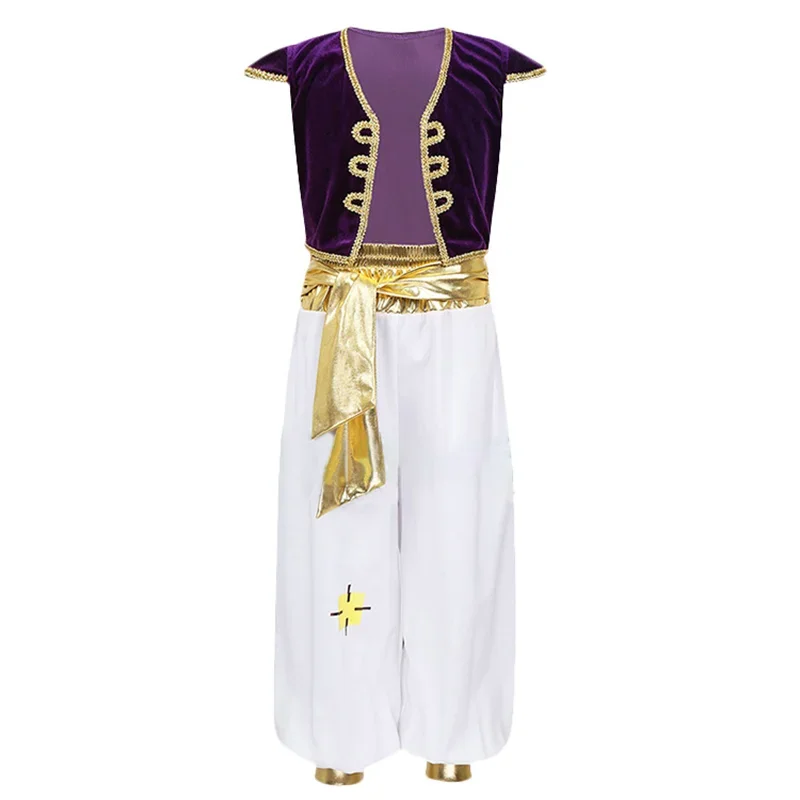 

New 2024 Movie Aladdin Prince Cosplay Costume Childrens Boy Clothing Purple Cardigan Vest Halloween Party Gift Performance Suit