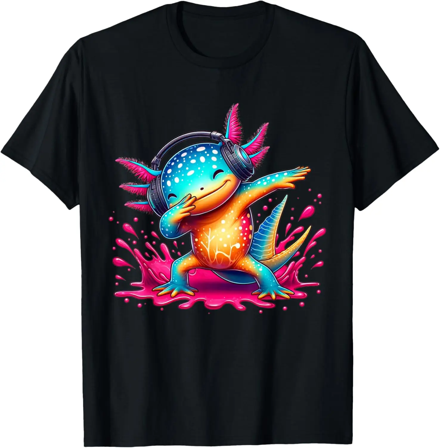 

Dabbing Axolotl Shirt Kawaii Gaming Headphone Men Women Kids T-Shirt Men's A1and women's T-shirts