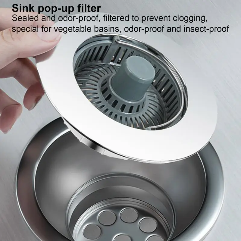 

Kitchen Sink Drain Strainer Three In 1 Pop Up Sink Stoppers Odor-Resistant Garbage Disposal Plug For Intercepting Food Scraps
