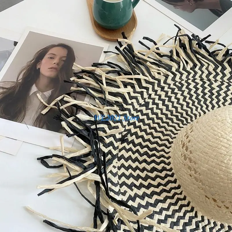 

G5GC Casual Straw Hat Elegant Wide Brimmed Woven Handmade Elegant Straw Hat