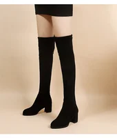 2023 Faux Suede Female Heels Autumn Zipper Elastic Knee-high Boots for Women Tube Lace-up Thigh Gigh Boots Black Botas Mujer - Image 6