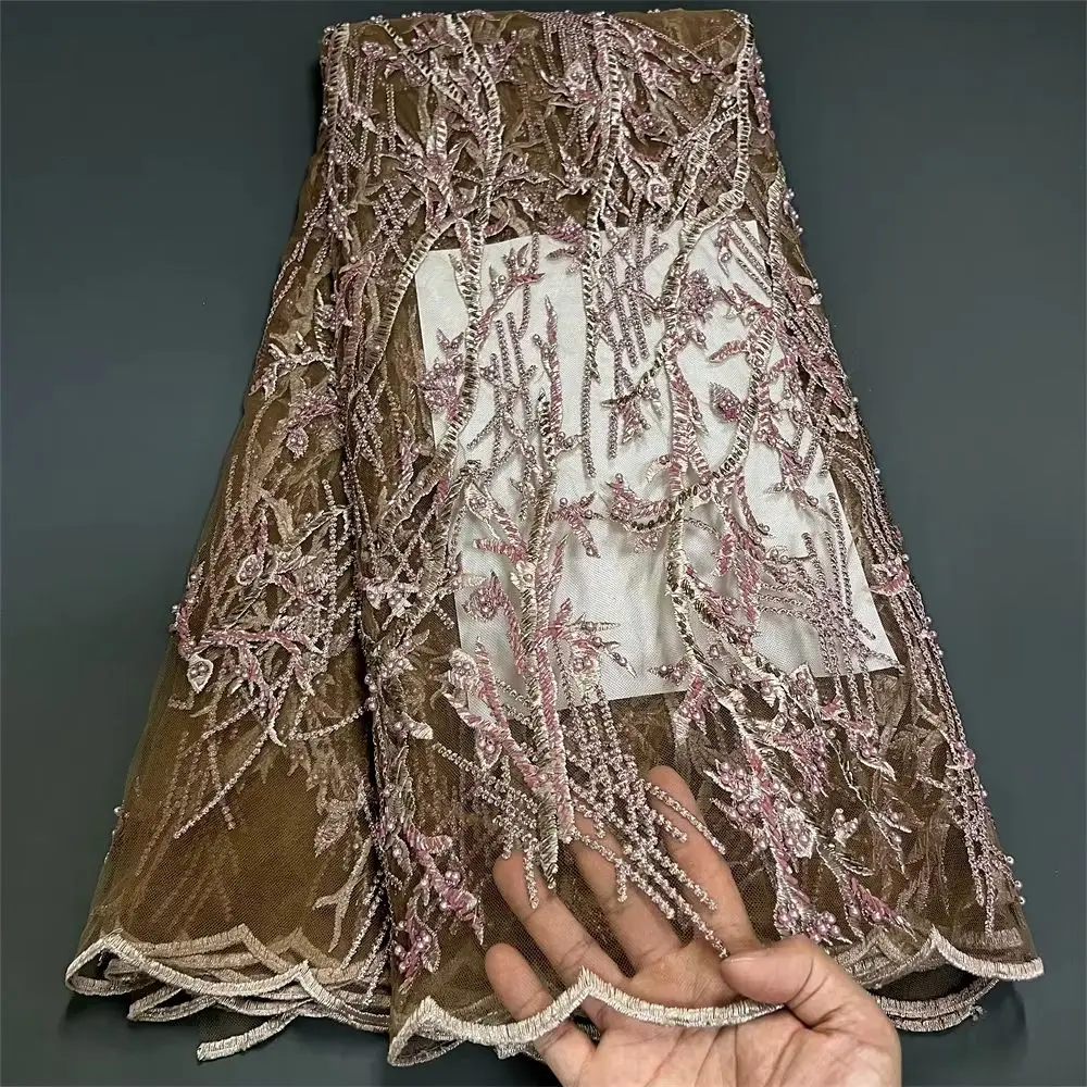 

5 ярдов роскошная африканская сетчатая кружевная ткань с блестками, для шитья, одежды, бисера, тюля, свадебных платьев, вышивки, ткани по метрам