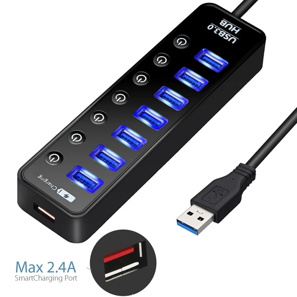 

USB-концентратор 3.0, 7-портовый + 1-порт для зарядки, разветвитель USB 3.0, адаптер-концентратор, док-станция расширения, адаптер OTG для ПК, компьютера, ноутбука, аксессуары