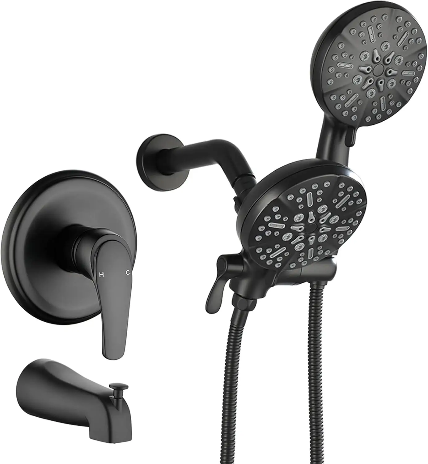 

Complete Dual Shower Head and Handheld 2-in-1 Combo Set with Tub Spout in Matte Black