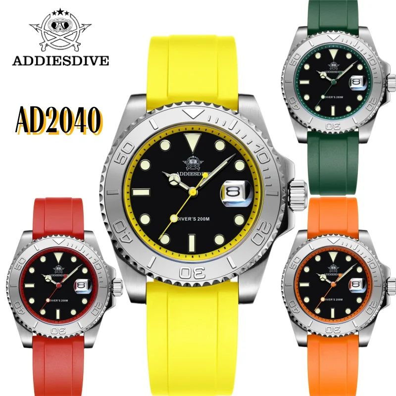 

ADDIESDIVE 41mm AD2040 Sports Diver Watch TPU rubber belt Blue Luminous Reloj Hombre 200m Waterproof Quartz Watches